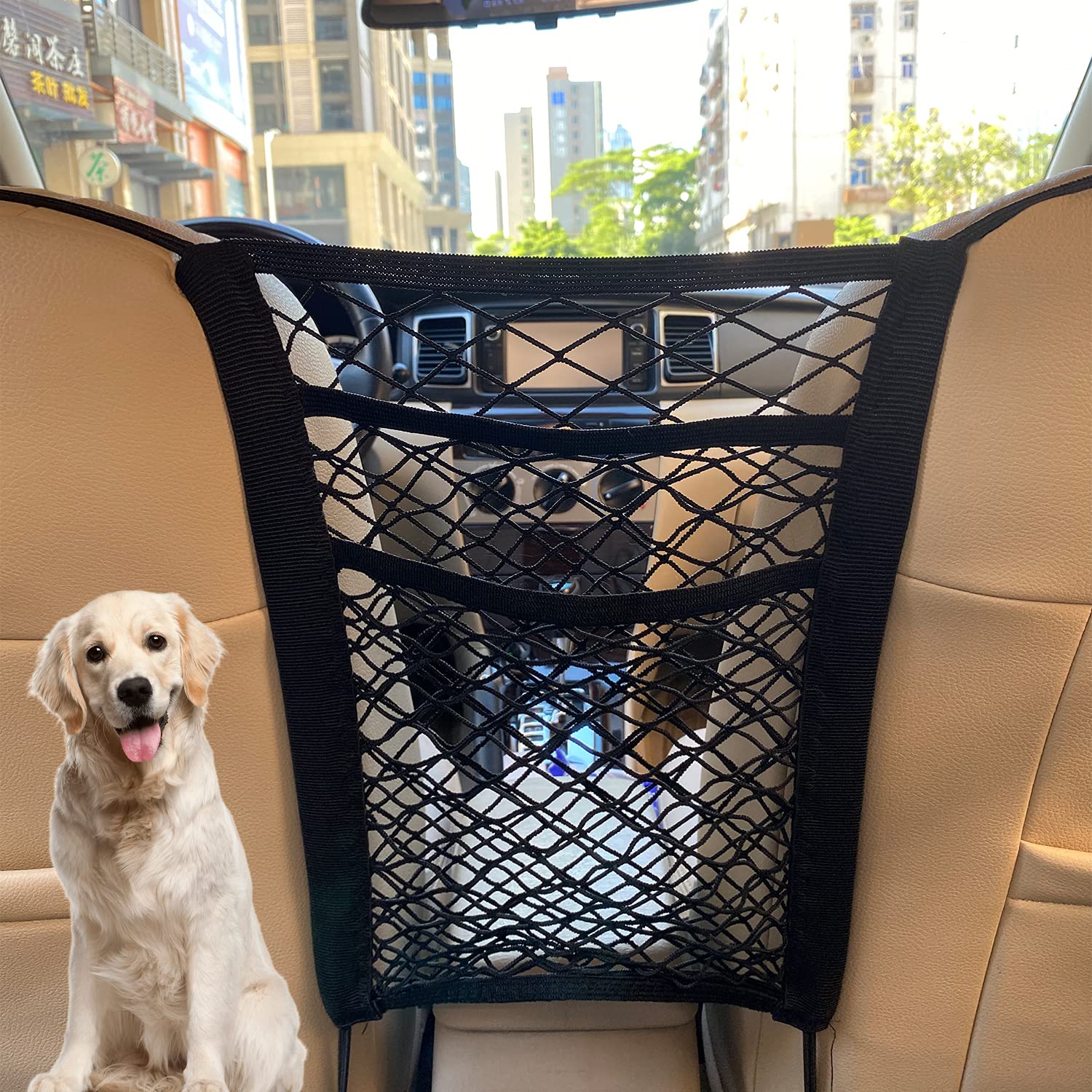 3-Layer Car Mesh Organizer, Seat Back Net Bag, Barrier of Backseat Pet Kids, Cargo Tissue Purse Hold (SVO_10)