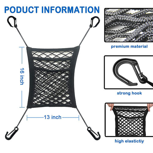 3-Layer Car Mesh Organizer, Seat Back Net Bag, Barrier of Backseat Pet Kids, Cargo Tissue Purse Hold (SVO_10)