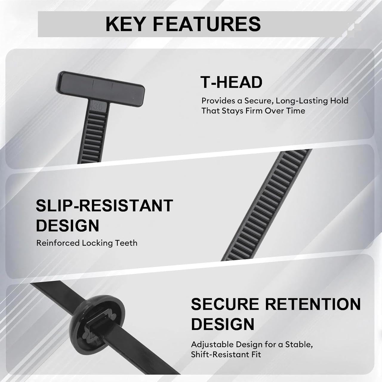 Universal Cable Tie Buckle for Cars, Heavy Duty Self-Locking UV Resistant Zip Ties with Push Pin Button (SVO_14)