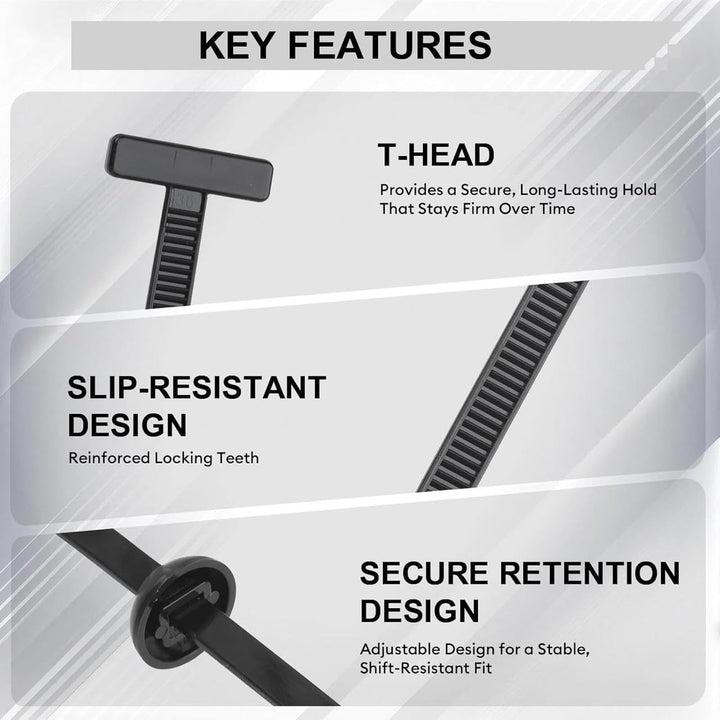 Universal Cable Tie Buckle for Cars, Heavy Duty Self-Locking UV Resistant Zip Ties with Push Pin Button