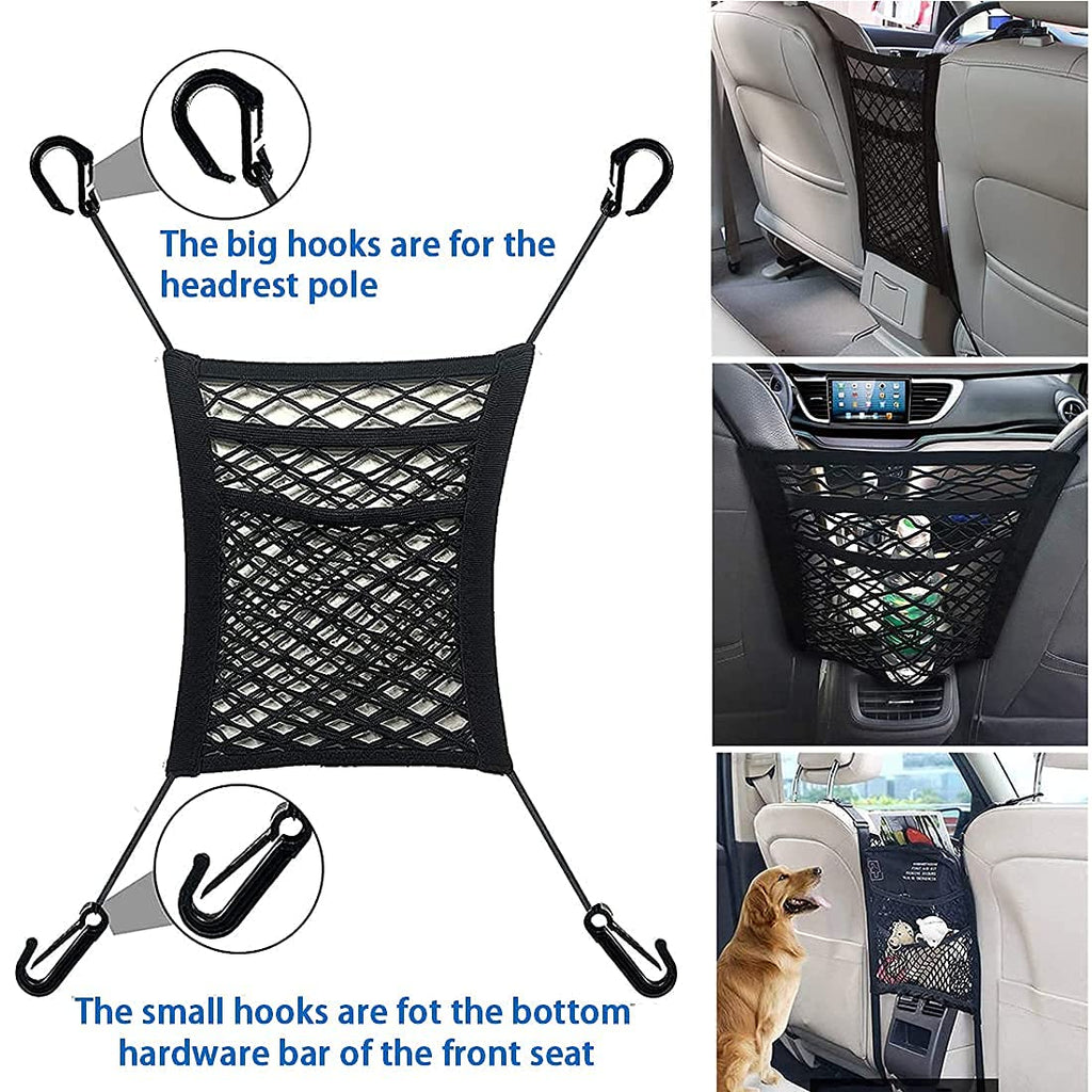 3-Layer Car Mesh Organizer, Seat Back Net Bag, Barrier of Backseat Pet Kids, Cargo Tissue Purse Hold (SVO_10)