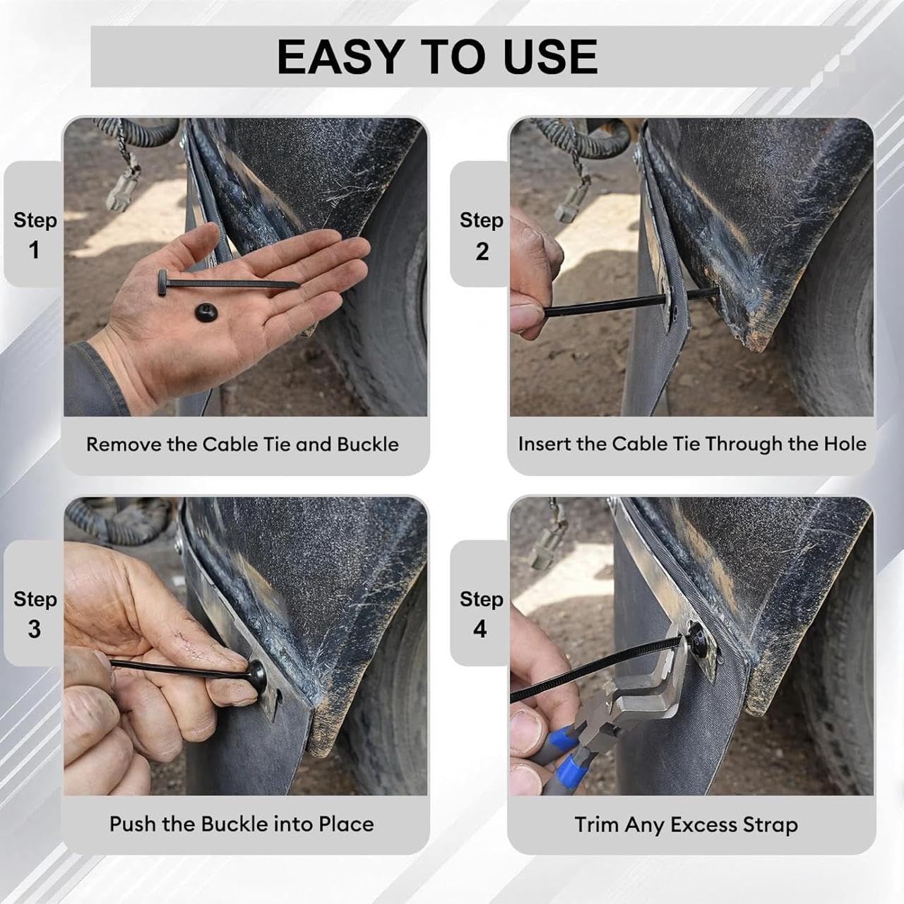Universal Cable Tie Buckle for Cars, Heavy Duty Self-Locking UV Resistant Zip Ties with Push Pin Button (SVO_14)